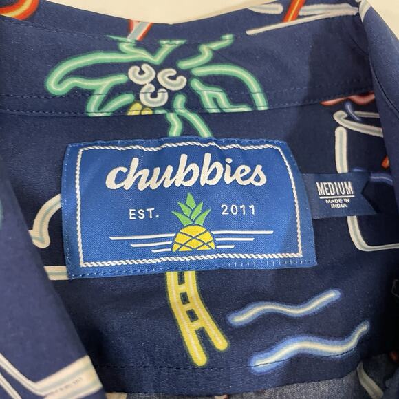 Chubbies The Neon Lights Blue Performance Polo Hawaiian Style Friday Shirt Sz M - Picture 2 of 3